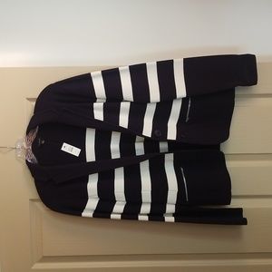 Talbots Navy Blue and White Stripe Sweater Blazer, NWT, Size M